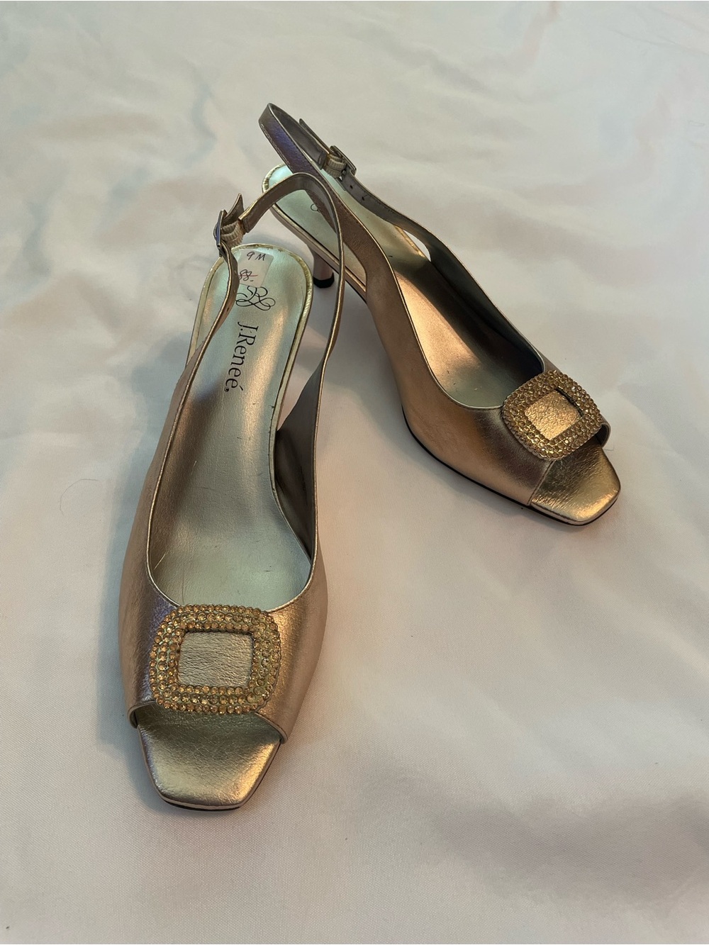J.Renee Metallic Gold Slingback Heels with Embellished Buckles
